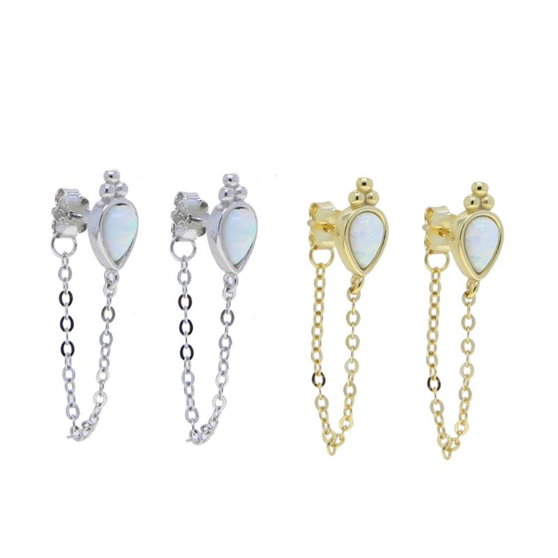 

Dangle & Chandelier Sterling Silver Classic White Fire Opal Stone Paved Crown Shape Tassel Chain Double Sided Earrings Jewelry For WomenDang