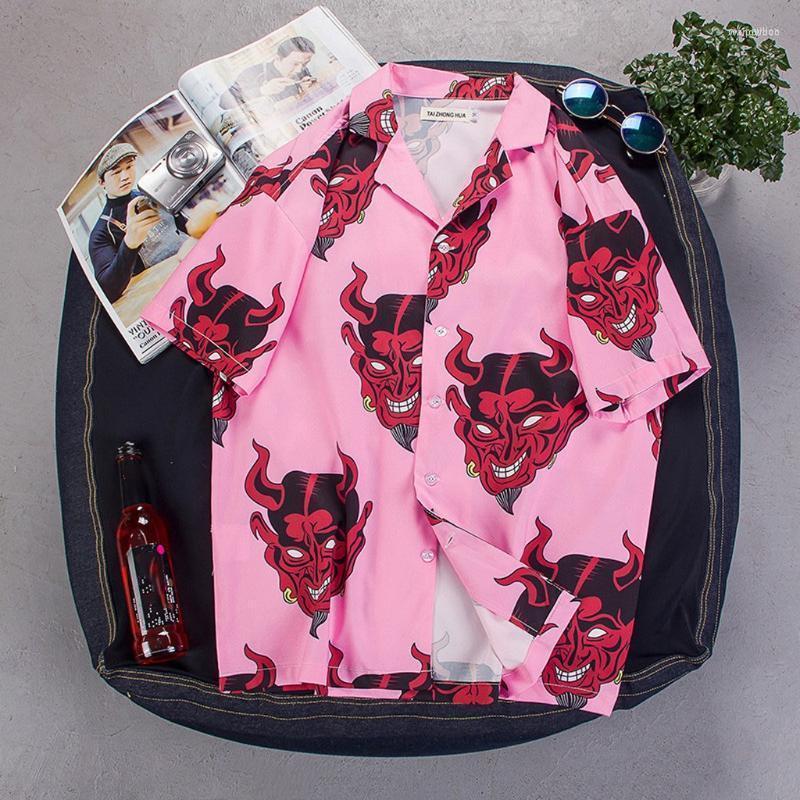 

Men's Casual Shirts Camisa Masculina Men Shirt 3d Print Short Sleeve Streetwear Devil Holiday Beach Summer Hawaiian Tops, Pink