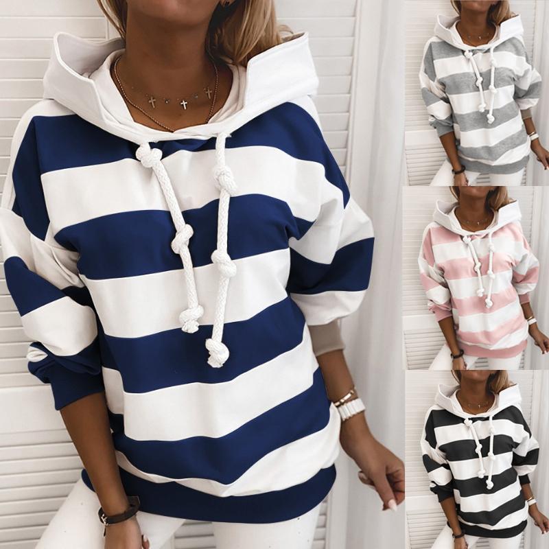

Women' Hoodies & Sweatshirts Autumn Women With Hood Pacthwork Shoulder Long Sleeve Stripe Hooded Hoody Female Casual Loose Ladies 2022Women, Navy