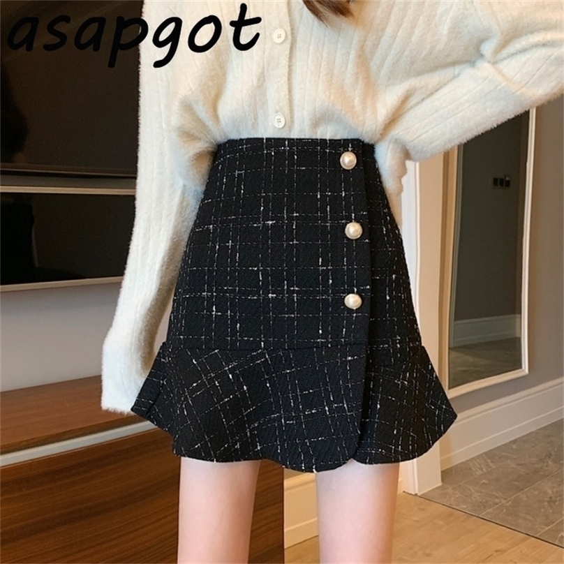 

Skirt Korean Chic Autumn Black Mermaid High Waist Ruffles Skirts Slim Winter Vintage Fashion Mujer Faldas Mini Wild 220418, Apricot