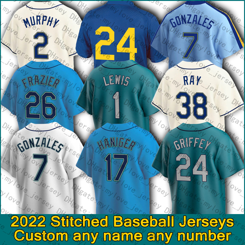 

Ken Griffey Jr. Jersey Seattle 2022 Mariners Jerseys 17 Mitch Haniger 15 Kyle Seager 23 Ty France Luis Torrens Jarred Kelenic Edgar Martinez 28 Eugenio Suarez, Man custom jersey (ss)