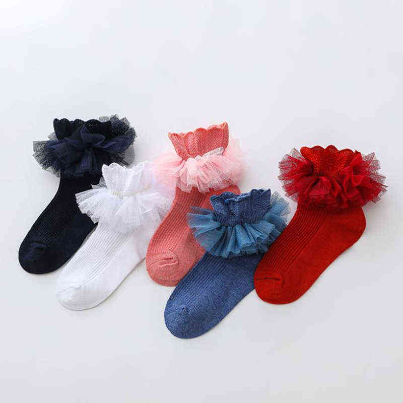 

Cute Girls Ruffled Lace Socks Spring Autumn Summer Solid Color for Dancing Combed Cotton Infants Short 2022 L220716, White