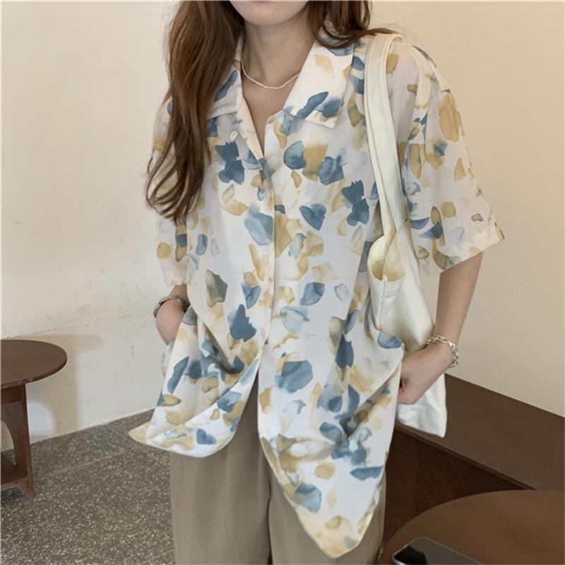 

Women's Blouses & Shirts HziriP 2022 Design Floral Retro Summer Printing Oversize Loose-Fitting Gentle Comfortable Casual Chic Femme All-Mat, Photo color