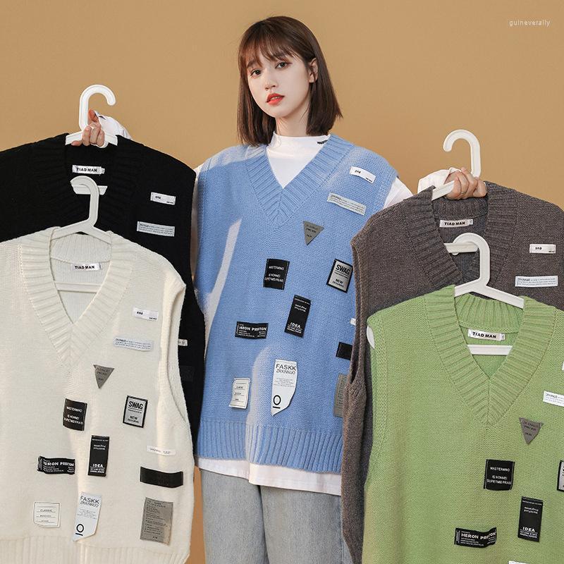 

Men's Vests Korean Vest Luxury Sleeveless V-neck Sweater Men Spring Preppy Style Vintage Clothing 2022 Brand Fashion Casual Knit Women Guin2, Black