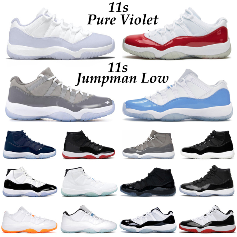 

With Box Jordns Jumpman 11 Low Basketball Shoes Men Women 11s Pure Violet Cherry Cool Grey Midnight Navy 25th Anniversary Bred Mens Trainers