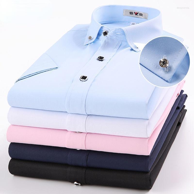 

Men's Dress Shirts Mens Short Sleeve Summer Thin Diamond Button Slim Fit White Shirt Non Iron Oversized Up Vintage Clothing Dway22