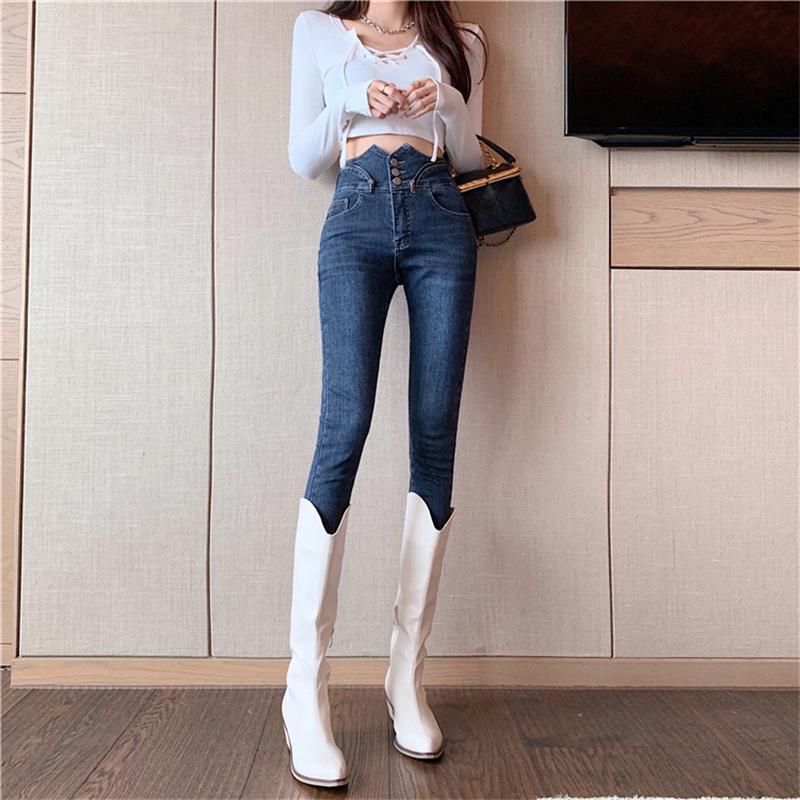 

Women' Jeans 2022Fashionable Design Sensual Zipper High-waisted Trousers Stretch-leg, Black