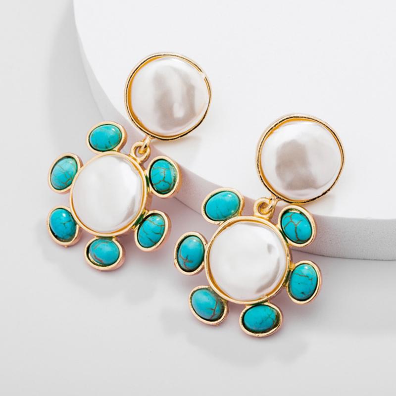 

Dangle & Chandelier Women Tassel Pearl Earrings For Metal Chain Turquoises Rhinestone Pave Beaded Long Ethnic Bohemia Handmade Vacation Beac