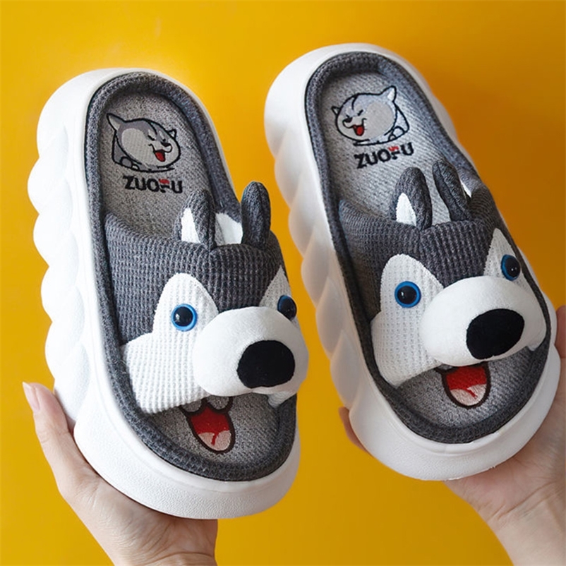 

Husky Upper Women Summer Thick Bottom Indoor Couple Home Nonslip Spring Autumn Cotton Linen Sandals Slippers 220614, Shark blue