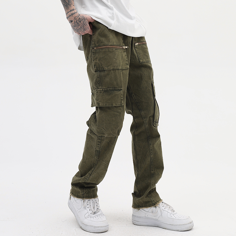 

Pockets Casual Cargo Pants Mens Elastic Waist Streetwear Loose Overalls Hip Hop Straight Couple Trousers, Black