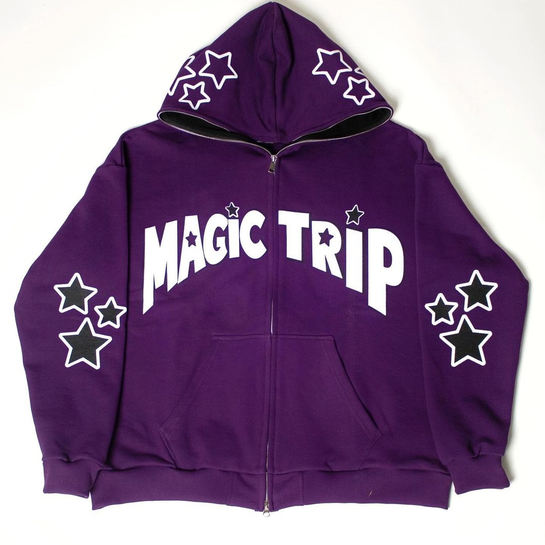 

vintage Fashion star letter graphic grunge Men Long-sleeved Zip Hoodie women Jacket OverSize Streetwear Y2K clothes Pullover ins, Purple