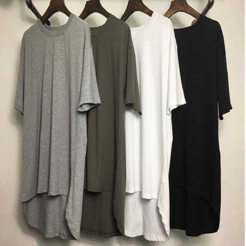 

Men's T-Shirts 2021 street summer mid long lovers short sleeved women's T-shirt round neck short in front and long in back loose bottomed shirt for men and, Carbon ash