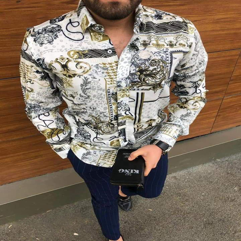 mens casual shirts lapel printed bohemian long sleeve camisa plus size 3xl lujo clothing top blusa spring autumn hawaii Homme Clothes factory sal