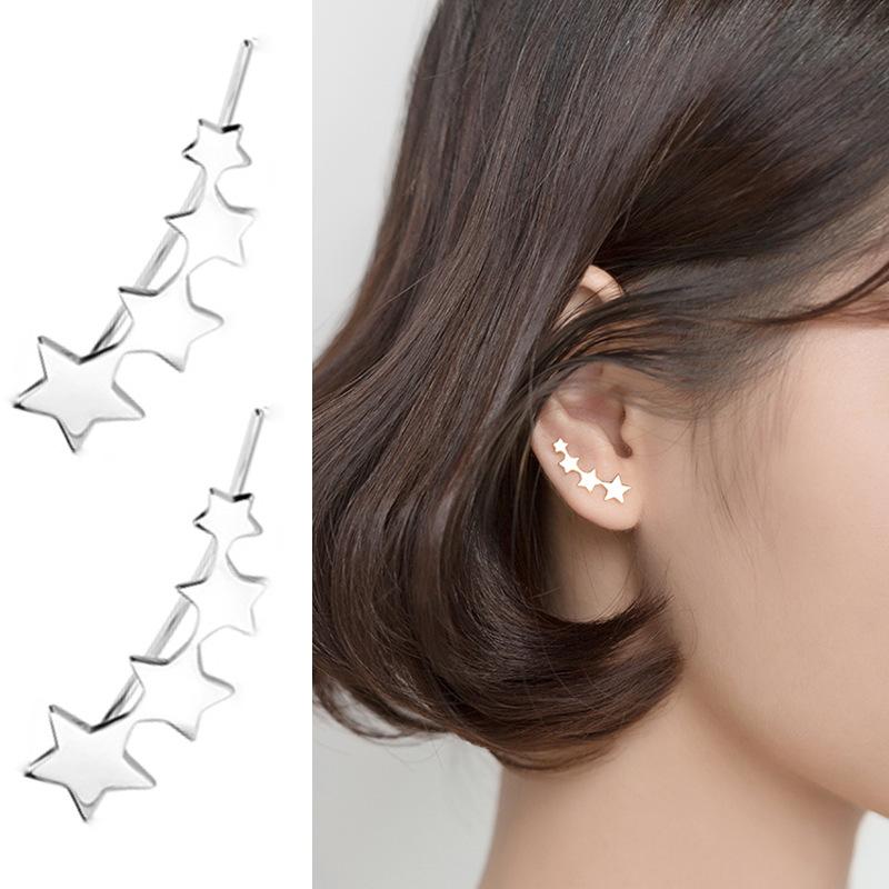 

Clip-on & Screw Back LN34 100% Real 925 Sterling Silver Star Ear Climber Earrings For Women Cute Crawler