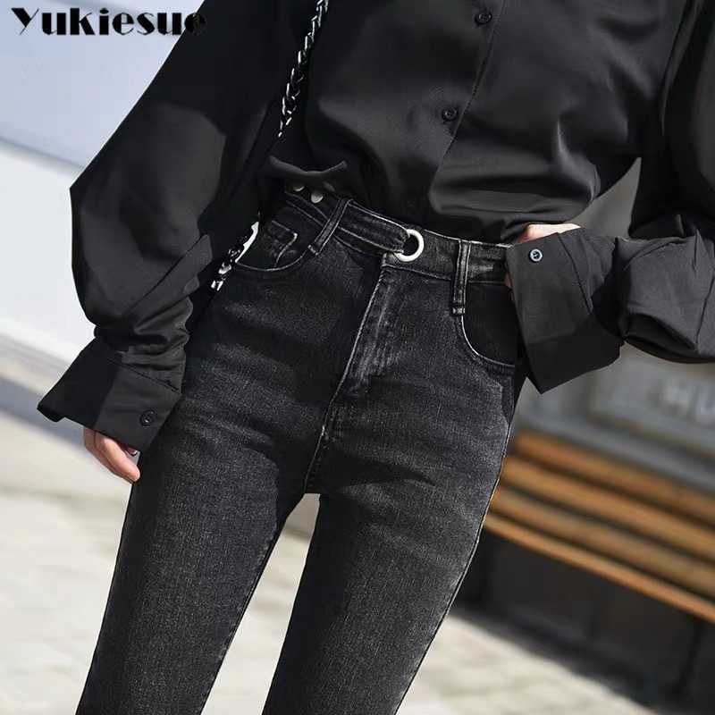 

fashionable womans jeans with high waist woman mom skinny slim womens for women jean femme Plus size black 210608, Dark blue