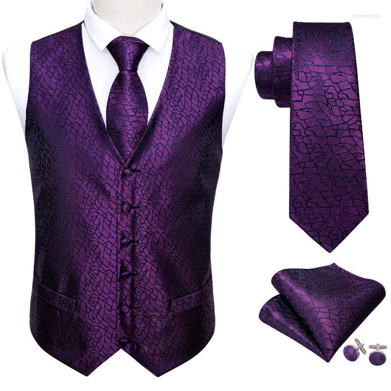 

Men' Vests Purple Mens Luxury Brocade Novelty Floral Suit Vest Set Silk Tie Waistcoat Men Clothes Barry.Wang Fashion Designer M-2035 Guin22, M-2038