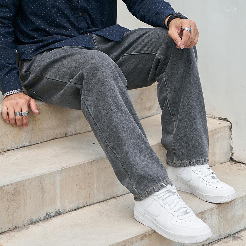 

Men's Jeans Plus Size Wide-leg Straight-leg Fat Loose Trousers Four Seasons Casual Drape Pants 42 44 46Men's Heat22, Gray