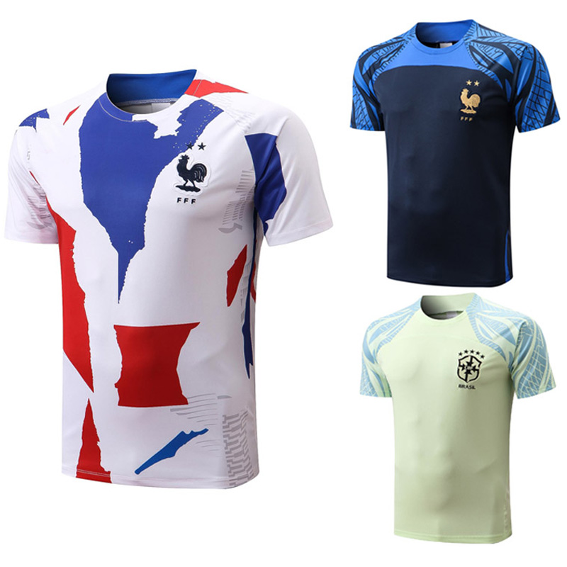 

2022 Men's Tracksuits france soccer training suit 21/22 short sleeves football shirt size S M L  XXL