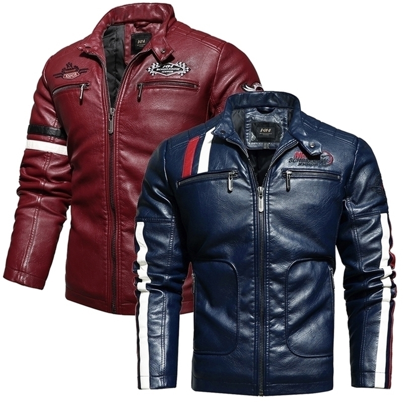 

Autumn Winter Plus Size Mens Leather Jacket Vintage Motorcycle Jacket Outwear Man Leisure Warm Outdoor Camping Overcoat 201114, Kh168 red