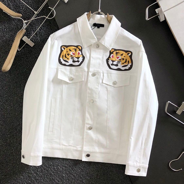 

2022 Men Jackets Dropped Shoulder Multi Pocket Hooded Windbreaker Long Sleeves Windproof Soild Chaquetas Hombre Tiger Head Denim Jacket, White