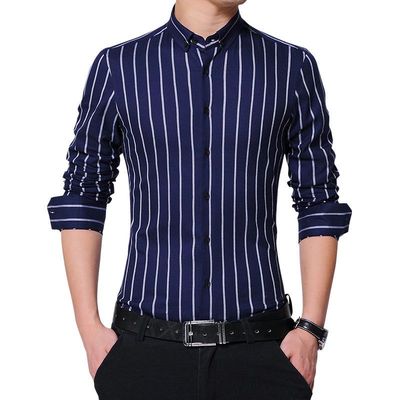 

Men's Casual Shirts Plus Large Size -5XL Mens Clothing Business Long Sleeved White Blue Classic Striped Male Social Dress ShirtsMen's, Gray
