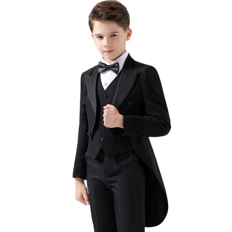Costumes pour hommes Blazers Garçons Slim Fit Long Smoking Gilet Pantalon 3 Pcs Ensembles De Mariage D'été Enfants Vêtements Costume De Communion