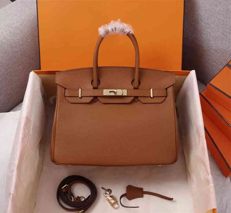 

Birkins Classic Manual Women Totes Fashion Layer Cowhide Litchi Pattern Pochette Rouge Togo bags KPXV, Color 8