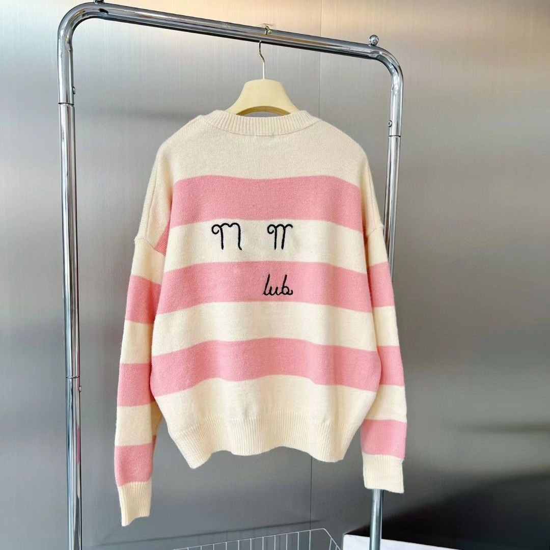 Women Sweatshirts Fasion Sweater Women's Designer Clothers Autumn Winter Pink Stripe Embroidery Long sleeve-image-790153132