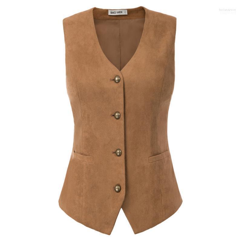 

Women' Vests Formal Vest Women Tops Clothing Faux Suede Coat Waistcoat Single Breasted Handkerchief Hem Evening Party Slim Elegant Luci22, Brown