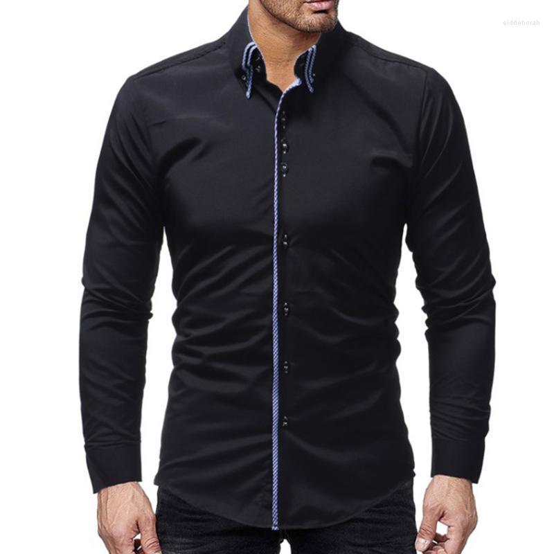 

Men's Dress Shirts Plus Size Men Shirt Solid Color Long Sleeve Turn Down Collar Cotton Slim Business Summer Clothes ShirtMen's Eldd22, White