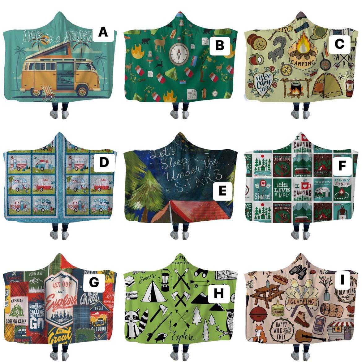 

Camper Picnic Hooded Blankets for kids Soft Warm Camping Car Throw Blanket with Hood Soft warm Sherpa Fleece Blanket Wrap for children