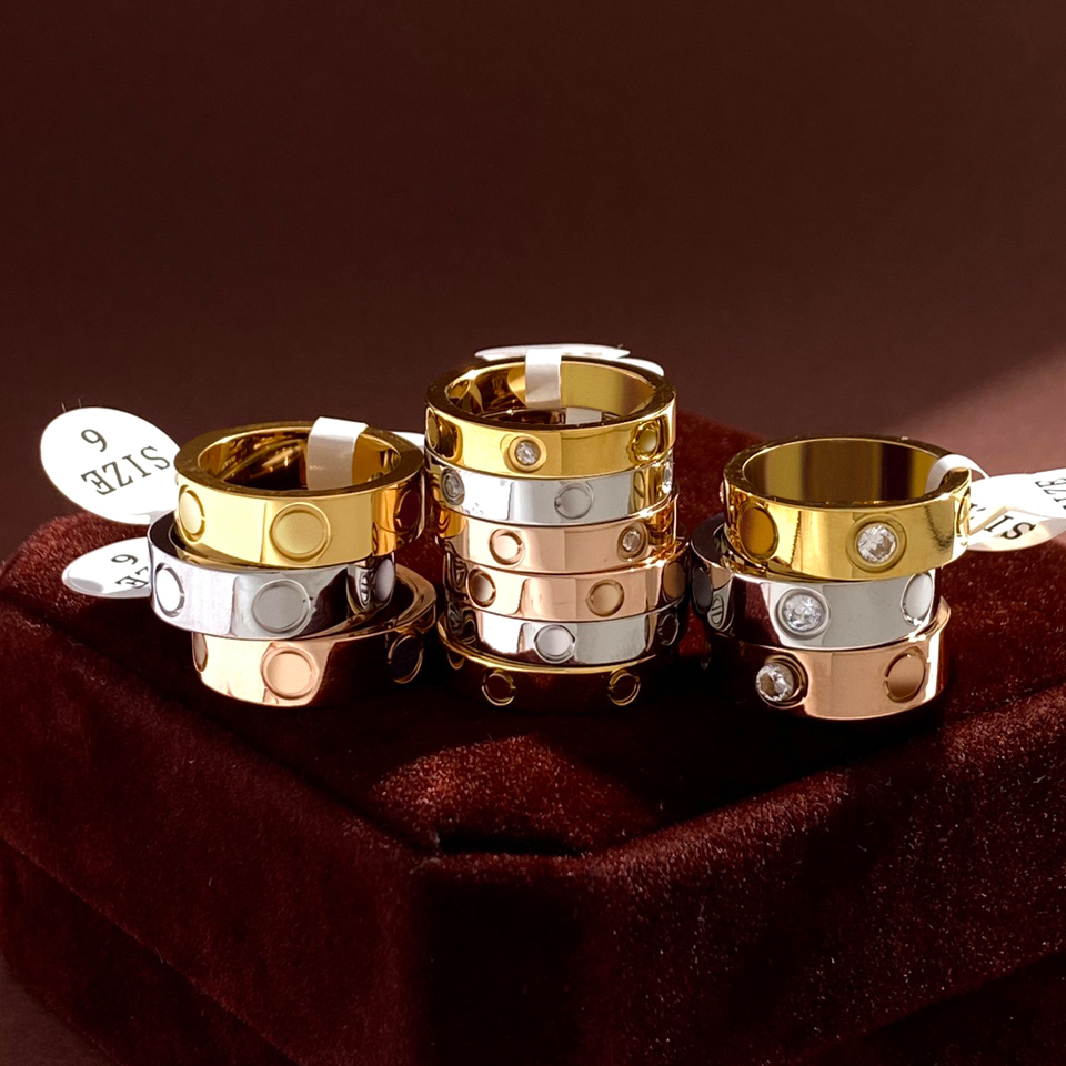 Love Ring Screw Ring Men Ice Up Rings Classic Classical Diamond Engagement Wedding Jewellery Women Stainless Steel 18k Rose Gold Plated Accessories