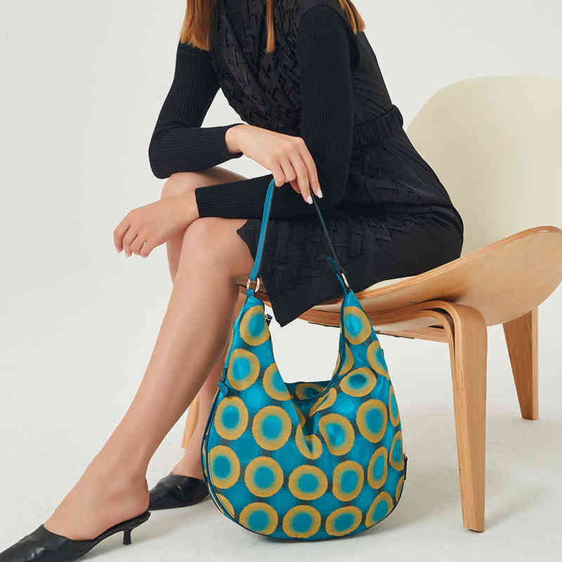 

Evening Bags Dot Half Moon Armpit Shoulder for Women Candy Colorful Vintage Ladies Handbags Panelled Retro Party Female Clutch Work 220407, Blue