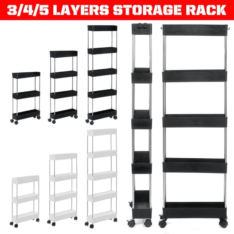 

Hooks & Rails 3/4/5 Layer Storage Rack Shelf Kitchen Cabinet Movable Assemble Wheels Space Saving Organizer For Bathroom