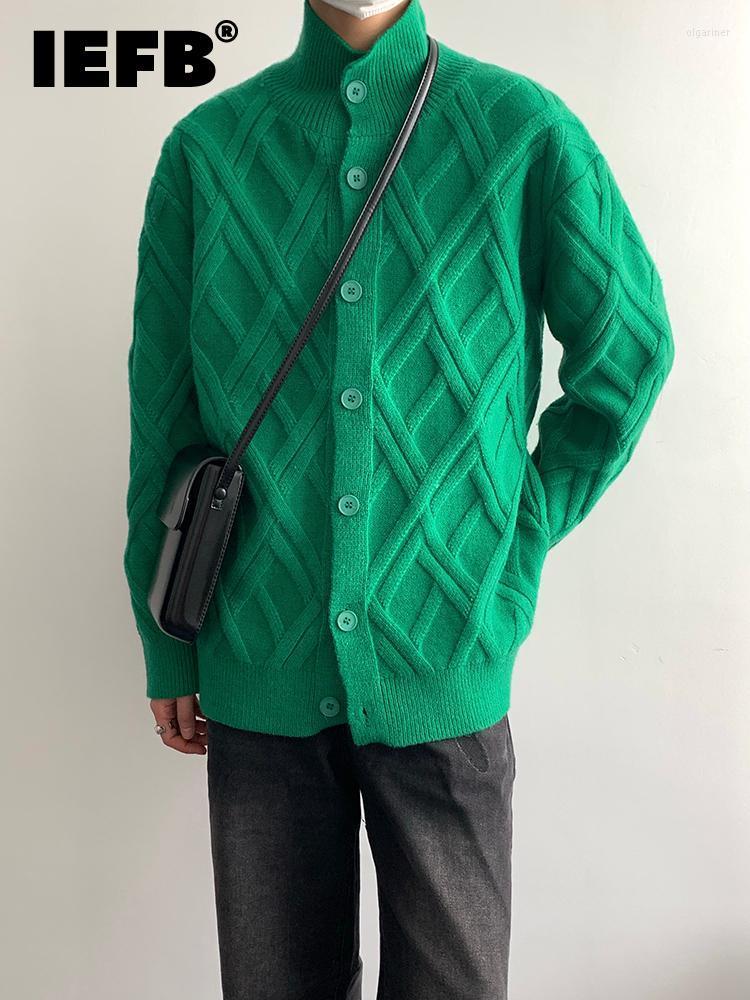 

Men' Sweaters Striped High Collar Solid Color Design Casual Knitted Cardigan 2022 Korean Style Fashionable Loose Green 9A2307Men' Olga22