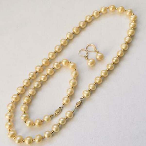 

9-10mm natural golden south sea pearl earring set 14k