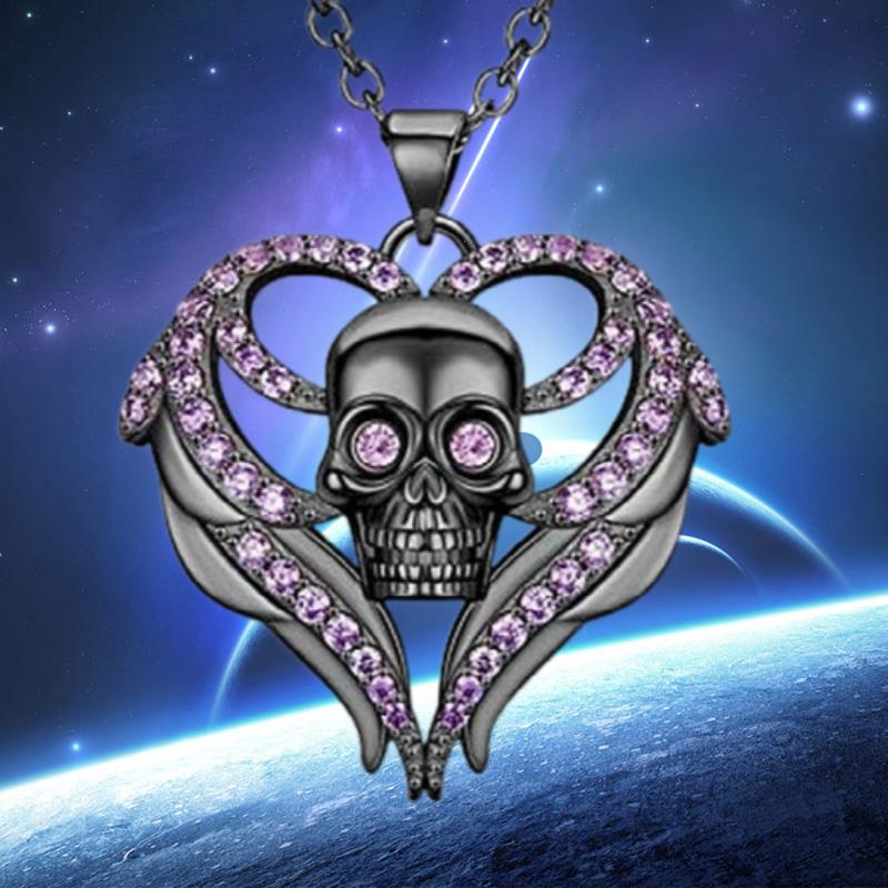 

Gothic Exquisite Pendant Heart-shaped Skull Fashion Lady Necklace Halloween Income Love Prayer Party Anniversary