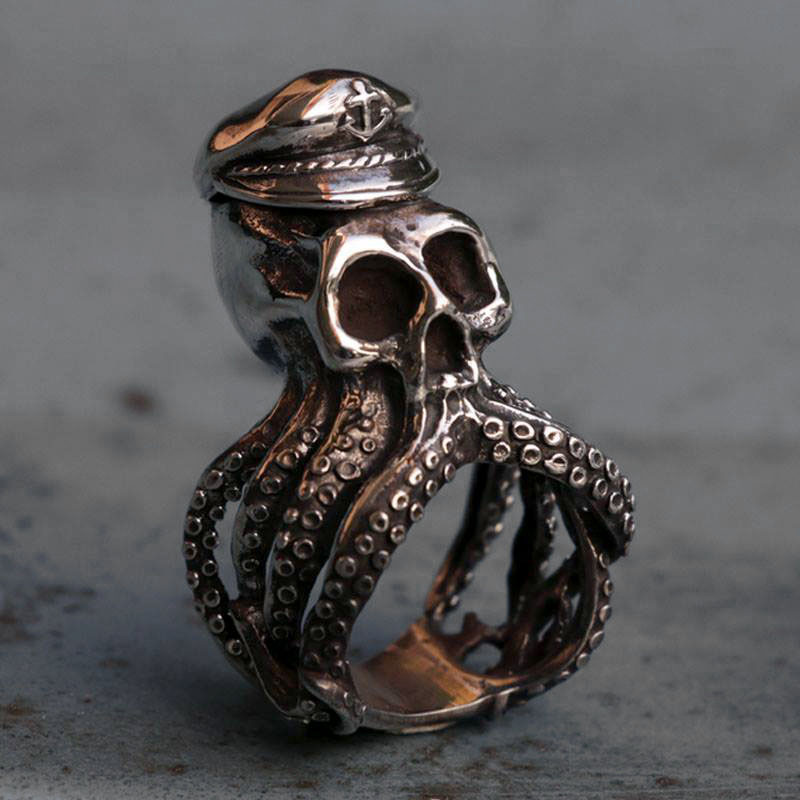 

Mens Silver Color Anchor Octopus Skull Stainless Steel Ring Punk Navy Captain Biker Rings Gift for Him