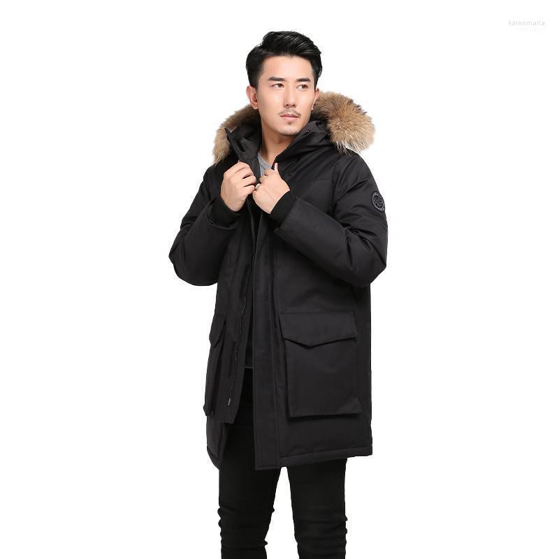 

Men' Down & Parkas Raccoon Fur Collar Waterproof Splash Cap White Duck Mid - Length Autumn And Winter Warm Jacket For Men Kare22, Black