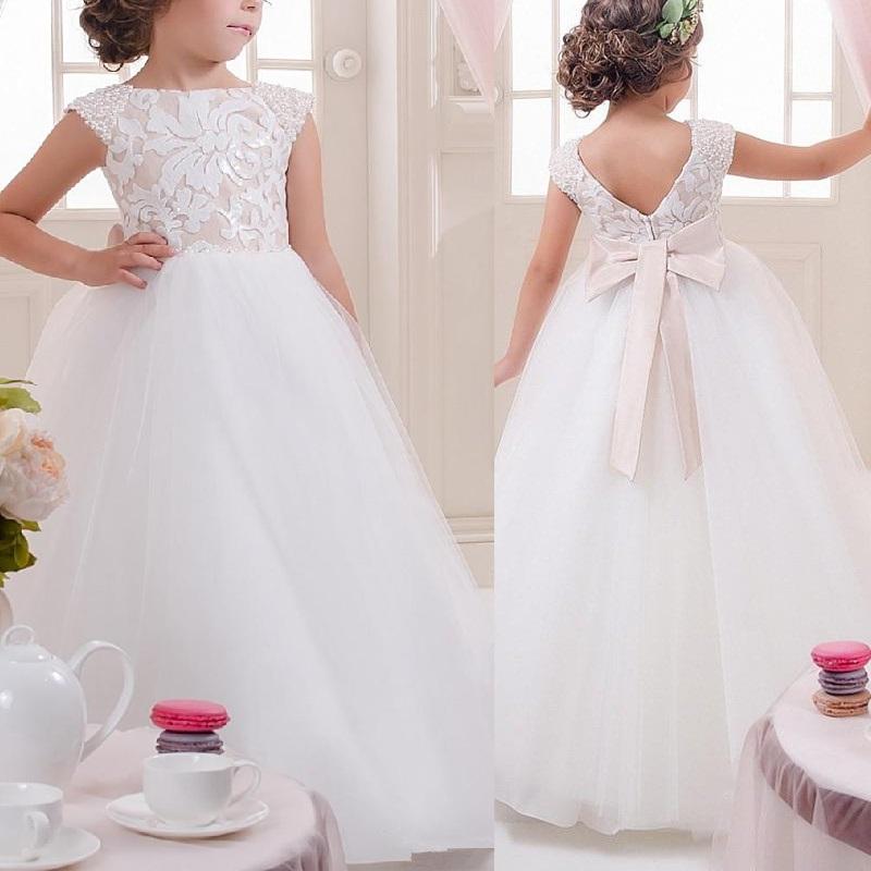 

Girl's Dresses Flower Girl Off Shoulder Tulle Children Wedding Elegant Little Pageant DressesGirl's, All ivory