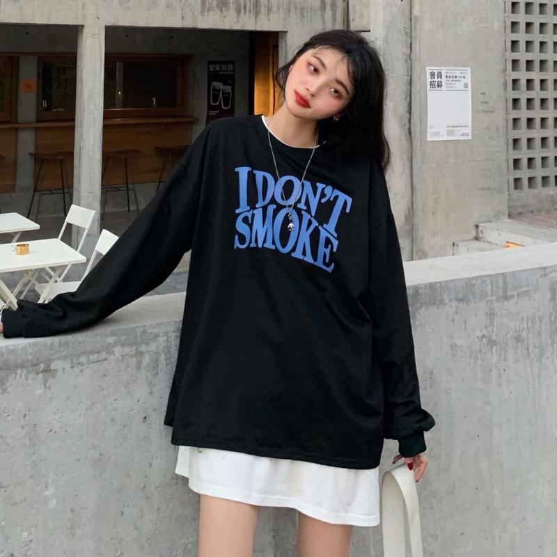 

Women's T-Shirt Of Autumn Clothing Loose Style, Black