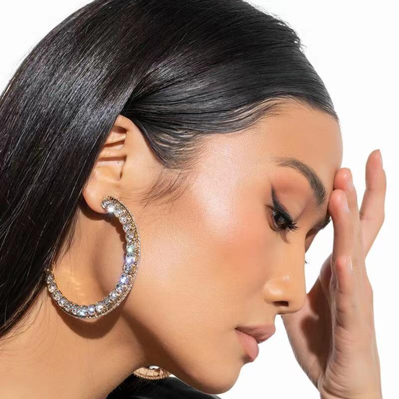 

Hoop & Huggie Shiny Rhinestone Earrings Jewelry For Women Dinner Party Wedding Accessories Fashion AccessoriesHoop