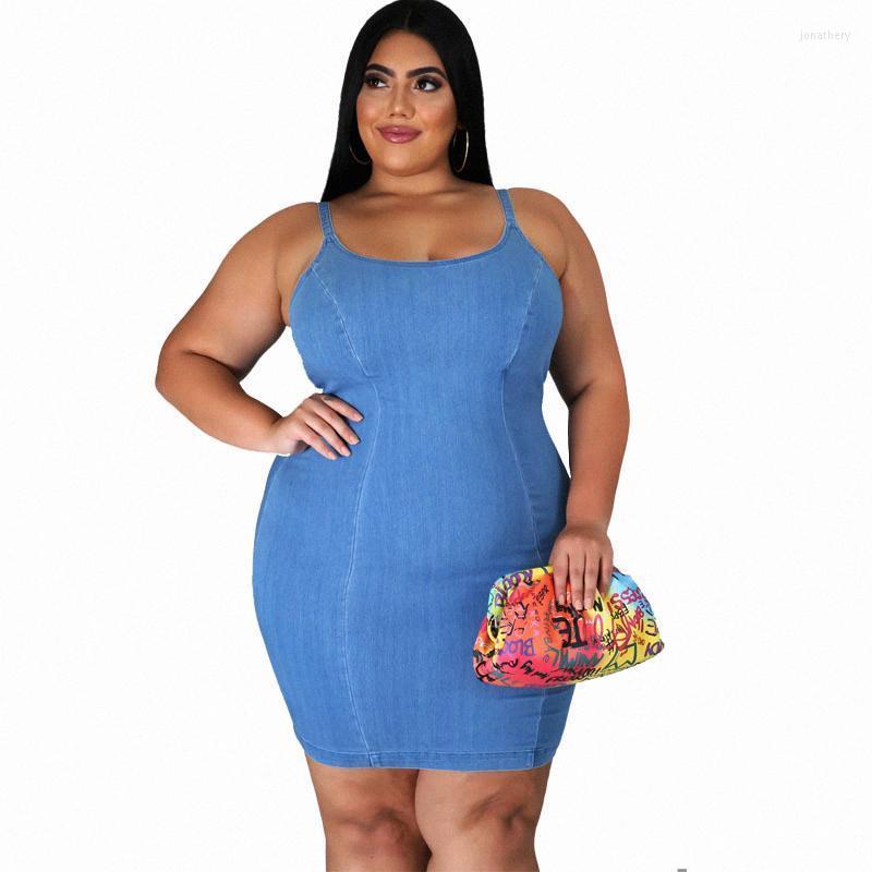 

Plus Size Dresses 2022 Clothing Mini Dress Sexy Jeans Slip For Women Summer Streetwear SleevelessWholesale Drop Jona22, Blue