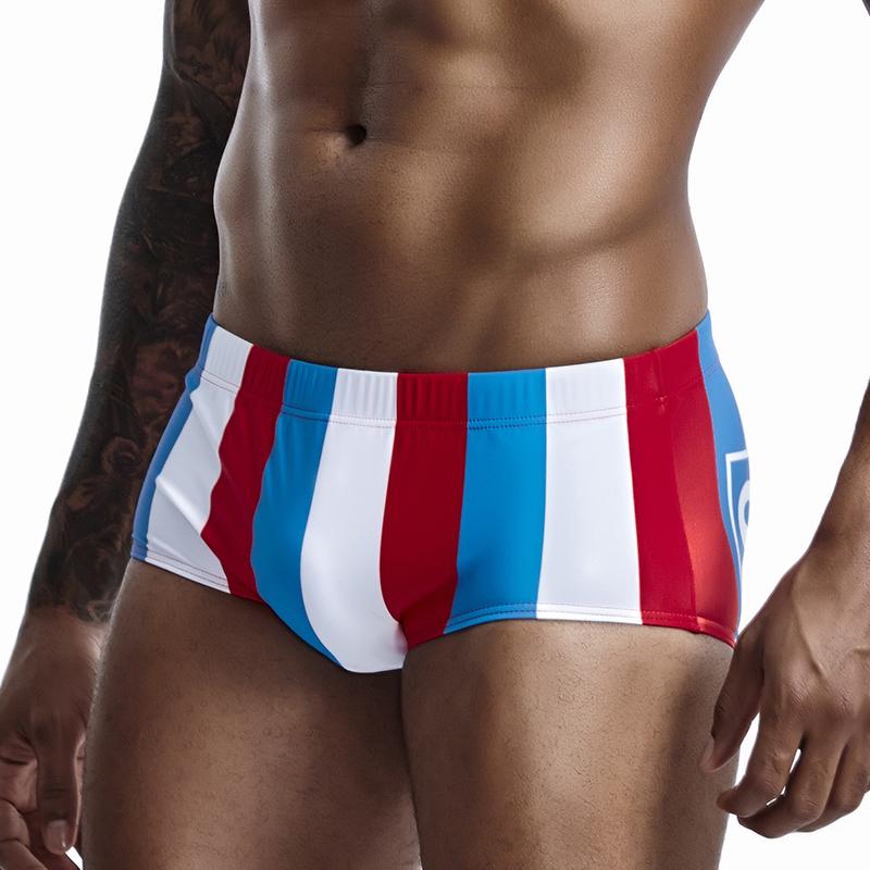 

Men's Swimwear Sexy Green Red Stripe Men Summer Beach Swim Shorts Swimsuits Sunga Board Surfing Swimming TrunkMen's