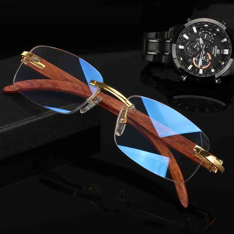 

Vazrobe Progressive Reading Glasses Men Women Real Wood Temple Multifocal Diopter Eyewear Blocking Blue Light Frameless