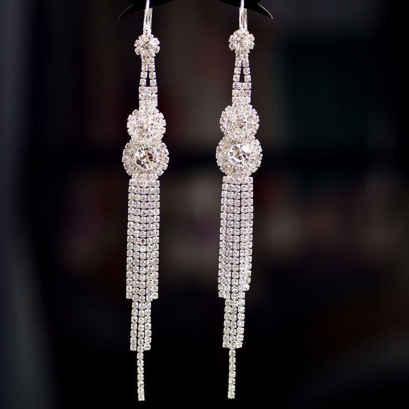 

Hoop & Huggie Korean Temperament Long Bridal Rhinestone Tassel Earrings Exaggerated Personality Pierced EarringsHoop