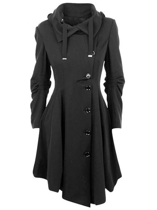 

Goth Overcoat Trench Coat Gothic Long Slim Asymmetric Lapel Collar Button Elegant Y2k Streetwear Egirl Vintage Outwears 220812, Black