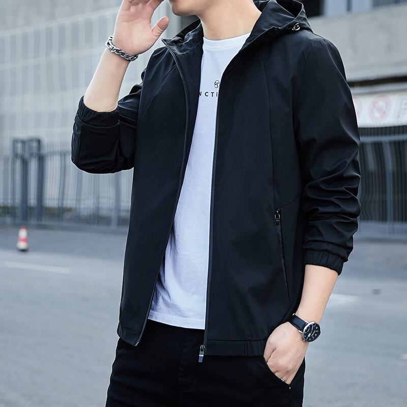 

Men's Jackets Men's Spring Autumn Solid Color Casual Hooded Coats Korean Style Leisure Man Windbreaker Size -5XLMen's, Black