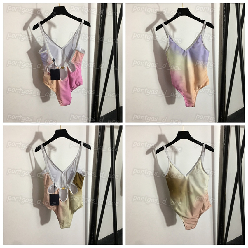 

Luxury Blossoming Womens Swimsuit Gradiently Color One Piece Swimwear Sexy Backless Padded Swimsuits, Purple with label#44