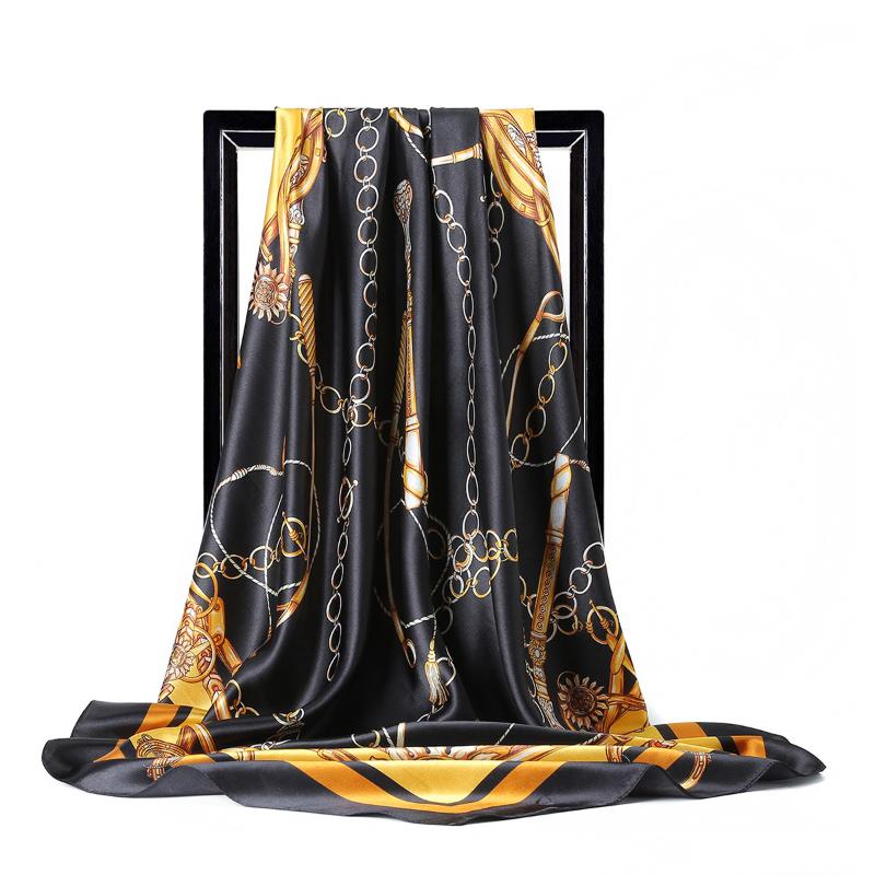 

Scarves Silk Scarf Women Hair Neck 90*90cm Square For Ladies Shawl Bandanna Muslim Hijab Handkerchief Mask Face Fashion